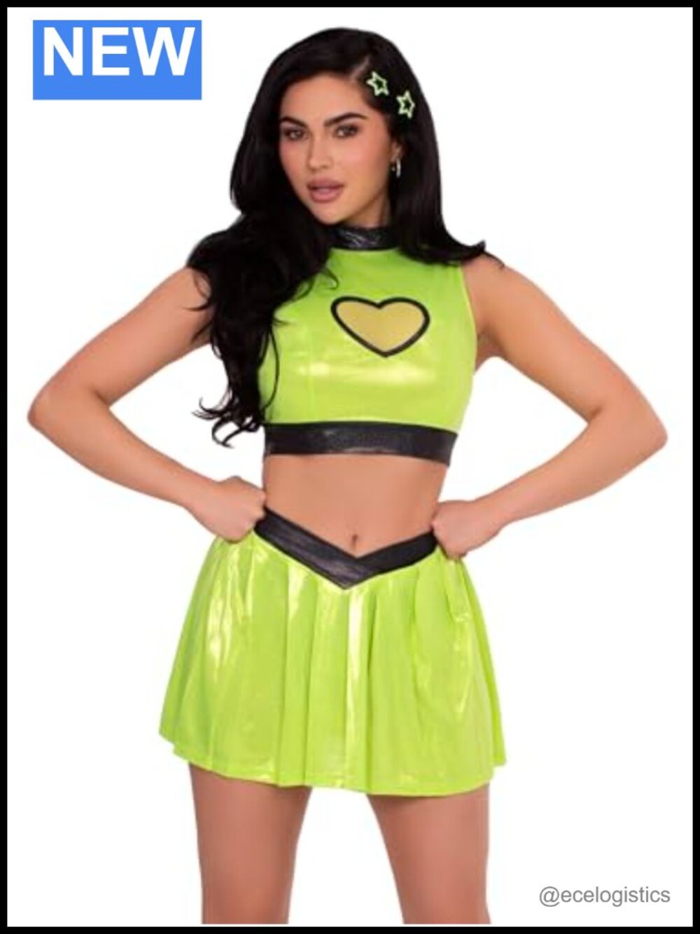 Leg Avenue Super Baddie 3-Piece Costume: Shimmer Crop Top, V-Front Mini Skirt &